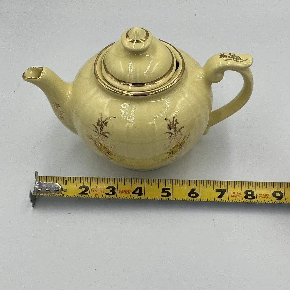 Vintage Pearl China Teapot Yellow with Lid 22K Trim And Flowers 5.5
